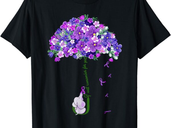 I will remember for you purple flower alzheimers awareness t-shirt