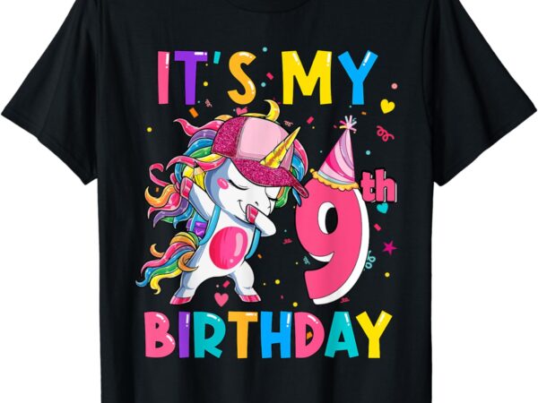 It’s my 9th birthday girl cute unicorn birthday 9 year old t-shirt