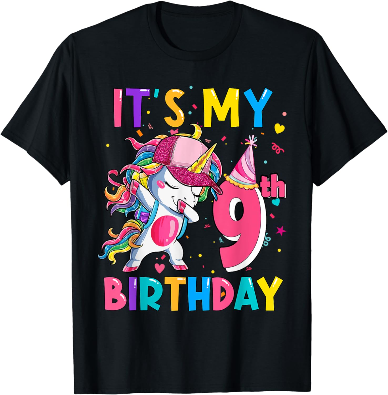 It's My 9th Birthday Girl Cute Unicorn Birthday 9 Year Old T-Shirt ...