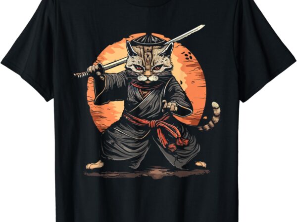 Kawaii graphic japanese anime manga samurai ninja cat t-shirt