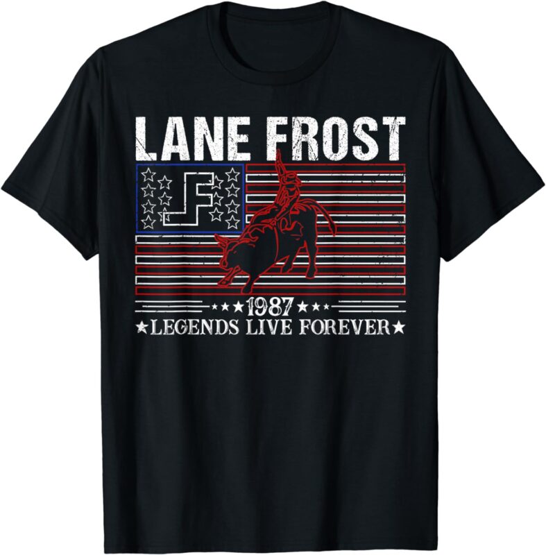 Lane Frost Legends Live Together Rodeo Lover Us Flag 1987 T-Shirt