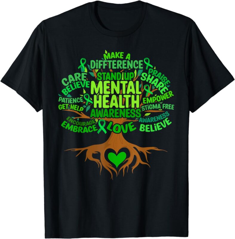 Mental Health Awareness Tree Mens Womens Grreen Ribbon T-Shirt