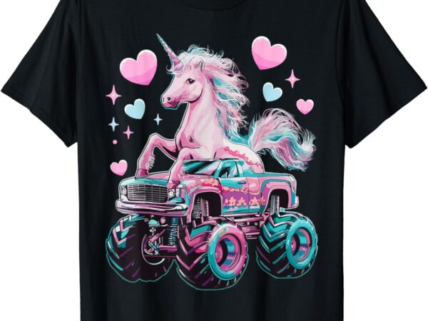 Monster truck unicorn girl birthday party monster truck t-shirt