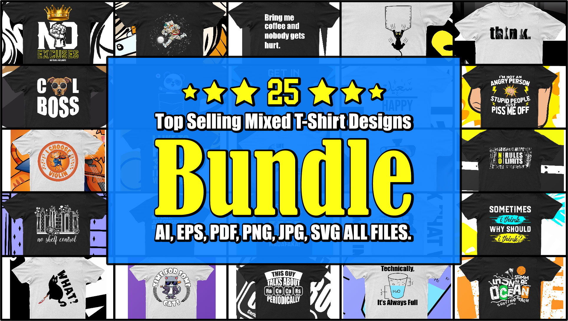 Pack Of 25 Top Selling Mixed T-Shirt Designs | Ready To Print. - Buy t ...