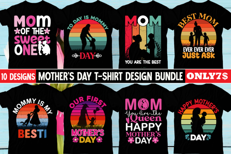 Mother’s Day T-shirt Design Bundle, Mother’s Day Retro T-shirt Design Bundle