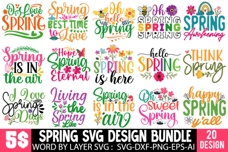 Spring SVG Bundle, Spring T-shirt Design Bundle, Spring SVG Cut File, Spring Sublimation ,Spring Clip Art ,Spring Graphic illustration