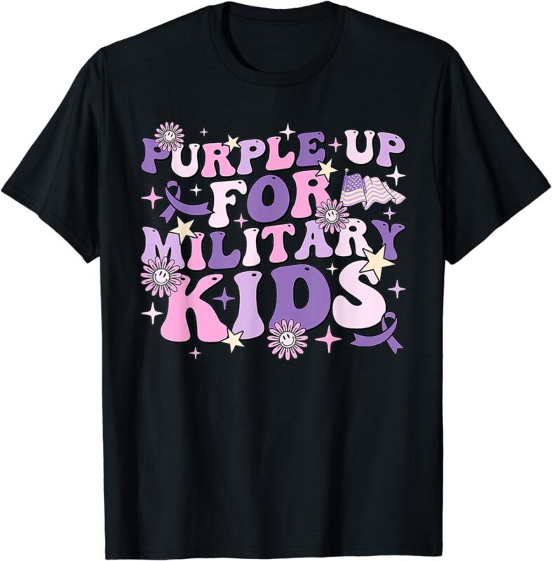 Purple Up For Military Kids Cute Groovy Military Child Month T-Shirt