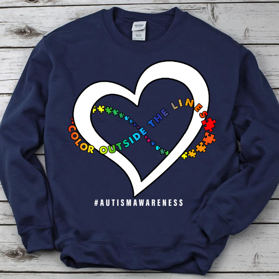 Puzzle Heart Color Outside The Lines Autism Awareness Support Teacher Family Mom T-Shirt PN LTSP