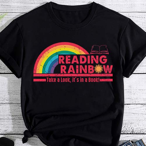 Rainbow Take A Look It_s In A Book Reading Bookworm Teacher Shirt LTSP