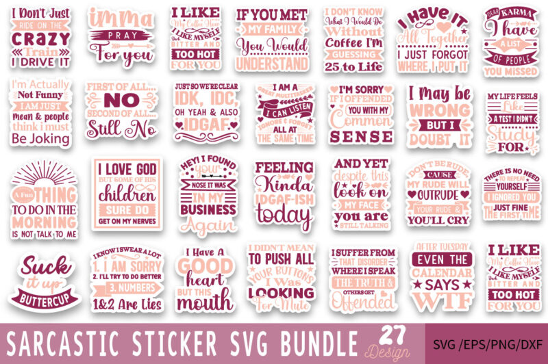 Sarcastic Sticker T-shirt Bundle Sarcastic Sticker Svg Bundle