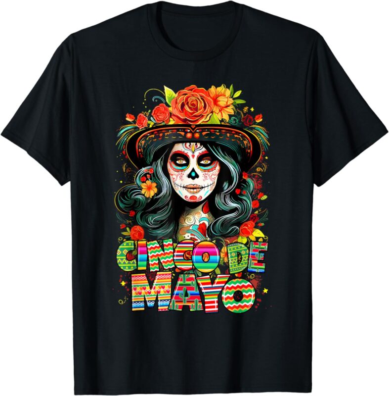 Sombrero La Catrina Women Fiesta Mexican Cinco De Mayo Retro T-Shirt