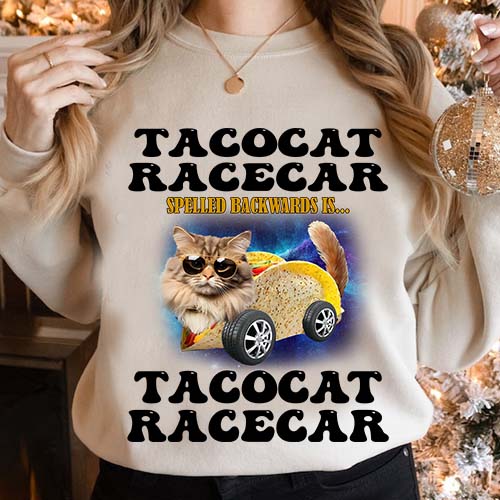 Tacocat Racecar Spelled Backwards Funny Mexican Car Taco Cat T-Shirt LTSP