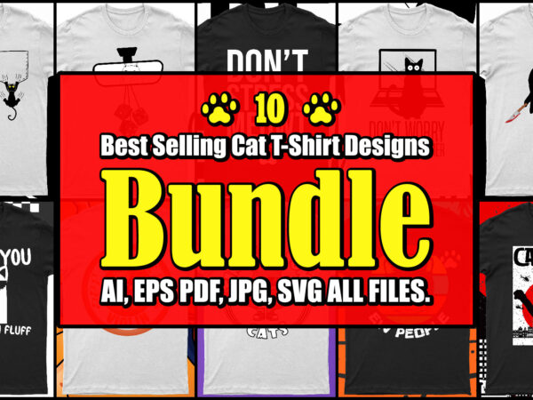 Pack of 10 top selling cat t-shirt designs | ready to print.