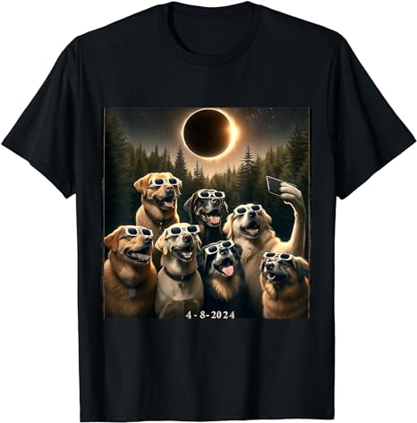 Total Eclipse April 8 2024 Funny Dog Glasses Selfie T-Shirt