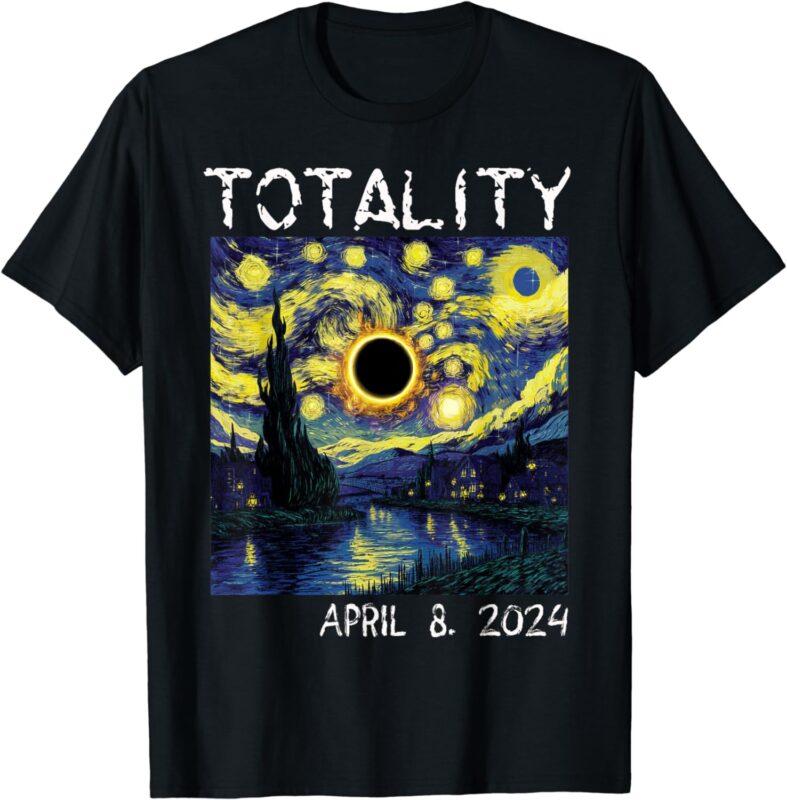 Total Solar Eclipse 2024 Vincent van Gogh Art Starry Night T-Shirt