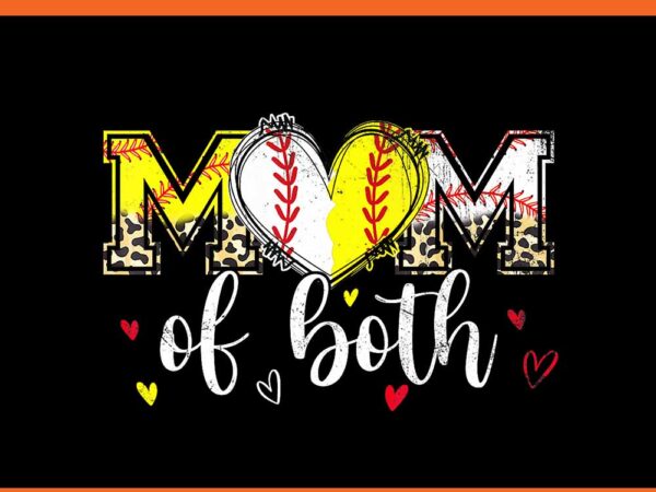 Mom of both baseball softball heart leopard png t shirt designs for sale