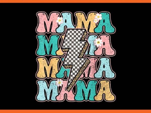 Groovy mama checkered leopard bolt lightning flower mom life png t shirt design template