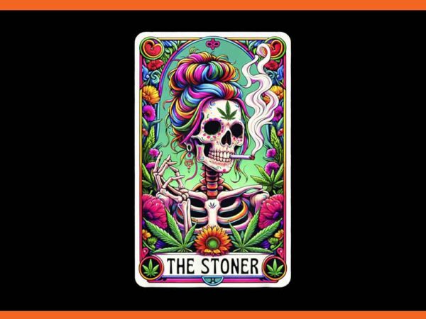 The stoner retro style 420 cannabis weed skeleton tarot card png t shirt designs for sale