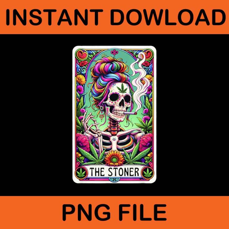 The Stoner Retro Style 420 Cannabis Weed Skeleton Tarot Card PNG