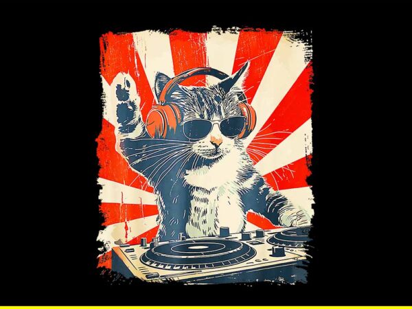 Dj cat disco sound tech headphone music png t shirt vector illustration