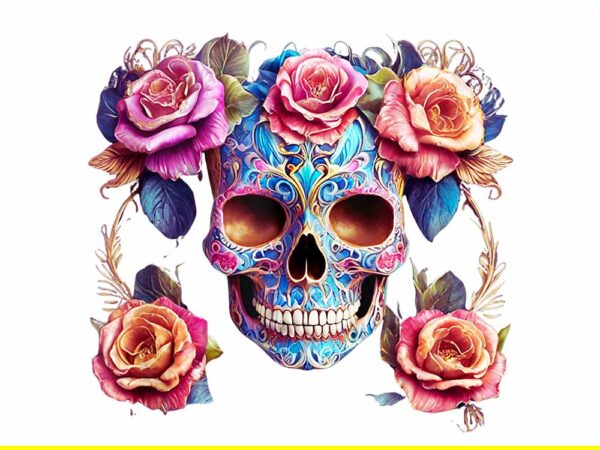 Dia de los muertos sugar skull day of the dead floral png t shirt vector illustration