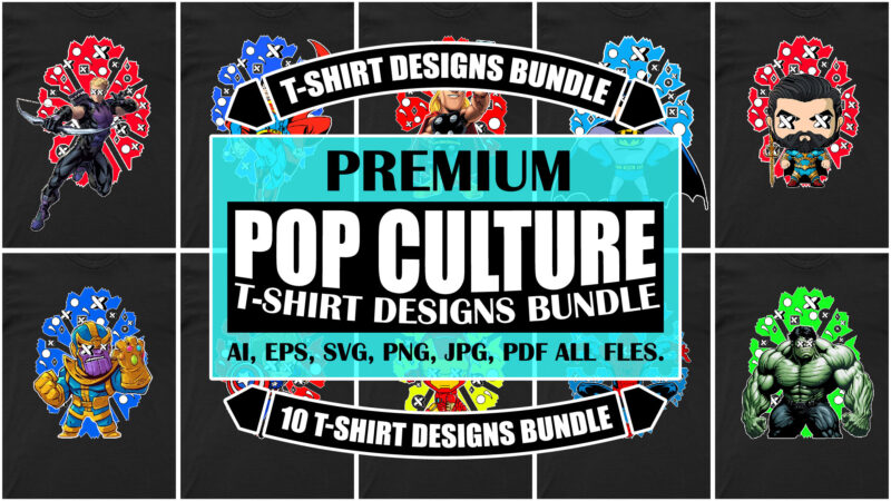 Premium Pop Culture T-Shirt Designs Bundle For Sale | Ready To Print.