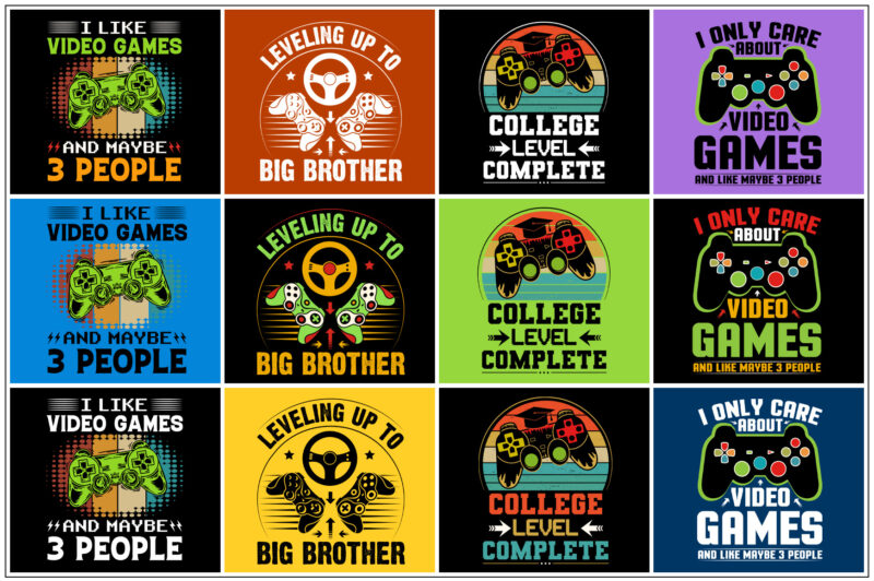 Video Gamer Birthday T-Shirt Design Bundle