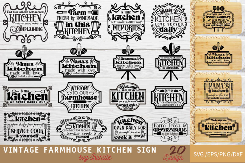 Vintage Farmhouse Kitchen Sign T-shirt Bundle Vintage Farmhouse Kitchen Sign Svg Bundle