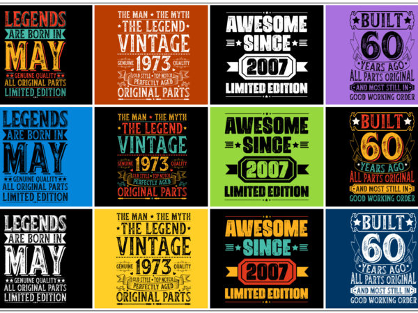 Vintage birthday t-shirt design bundle