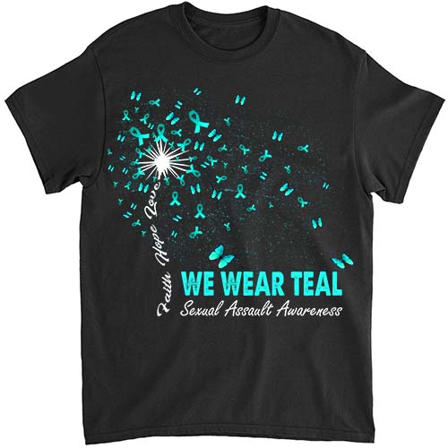 We Wear Teal Sexual Assault Awareness Ribbon Butterfly T-Shirt LTSP