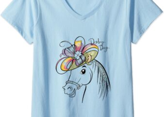 Womens Cute Horse 150th Derby Day 2024 Horse racing Fascinator Hat V-Neck T-Shirt