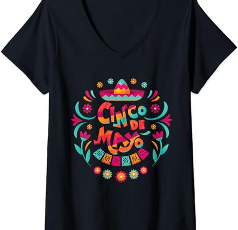 Womens happy cinco de mayo mexican fiesta 5 de mayo mexico party v-neck t-shirt