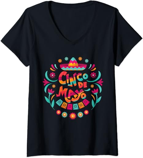 Womens Happy Cinco De Mayo Mexican Fiesta 5 De Mayo Mexico Party V-Neck T-Shirt