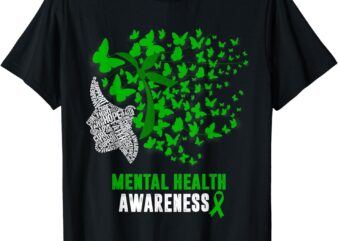 Womens Mental Health Awareness Butterflies Green Ribbon Girl T-Shirt