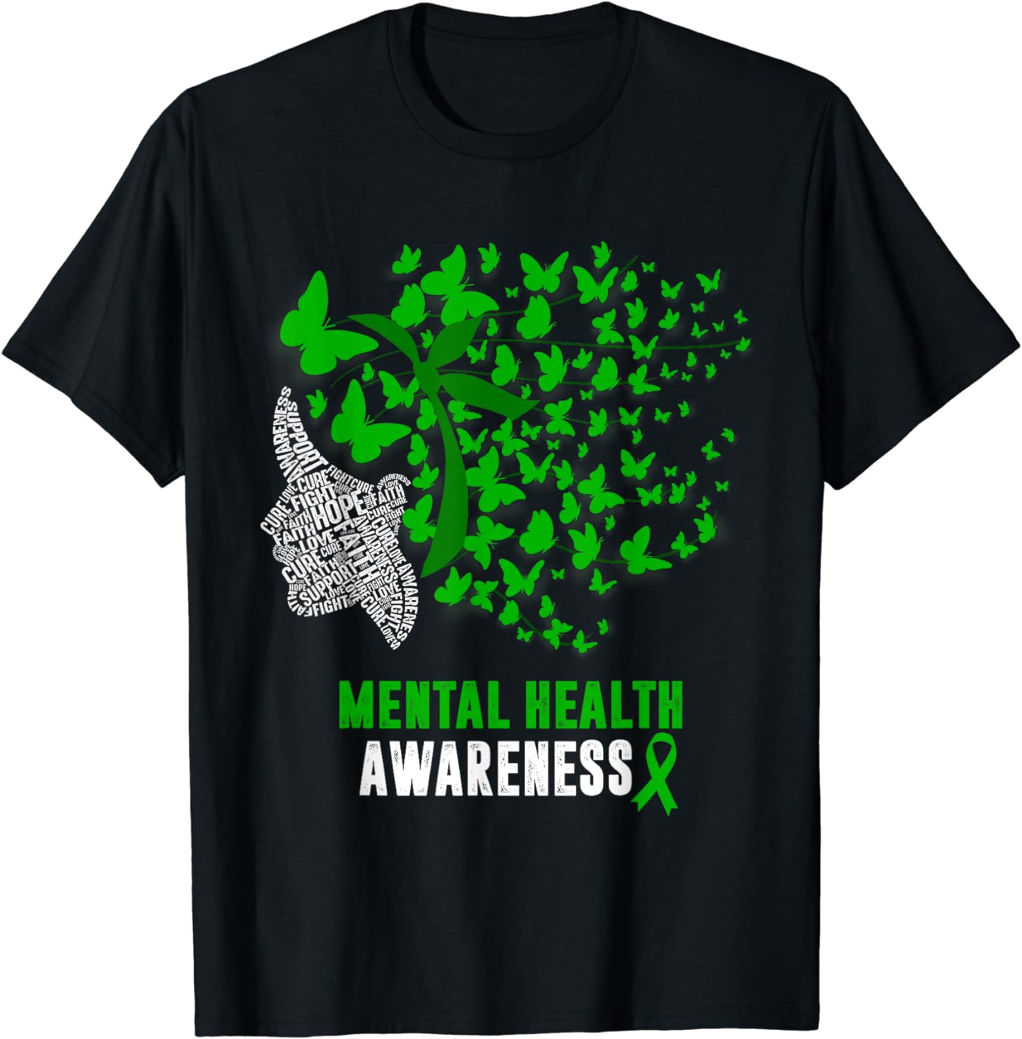 Womens Mental Health Awareness Butterflies Green Ribbon Girl T-Shirt ...