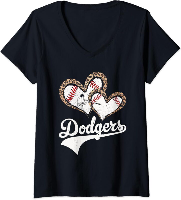 Womens Vintage Dodgers Last Name Proud Retro Lovers Name Leopard V-Neck T-Shirt