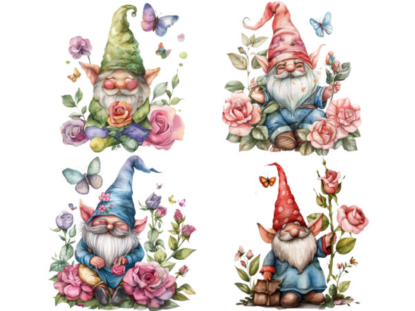 Colourfull cute gnome with rose t shirt vector file