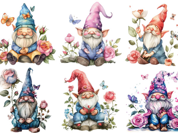 Colourfull cute gnome with rose t shirt vector file