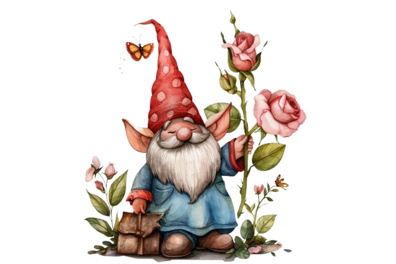 colourfull Cute Gnome with Rose