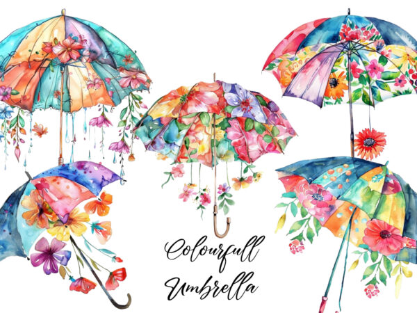 Colourfull umbrella with hanging floral t shirt vector file