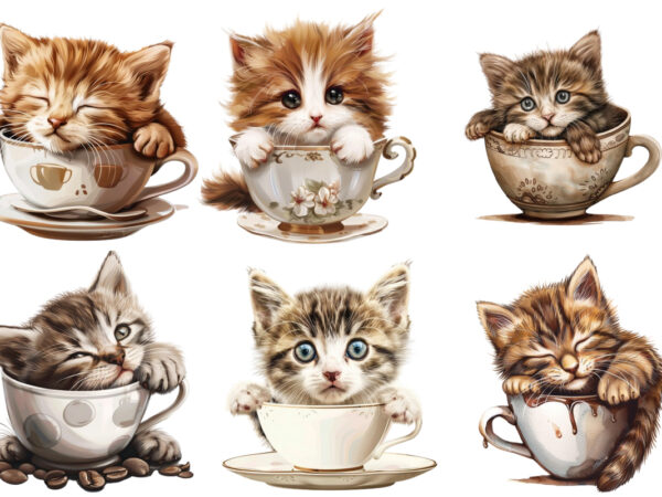 Cute cat in coffe cup sublimation clipart t shirt vector file