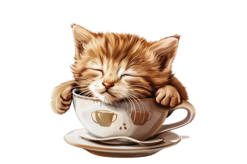 cute cat in coffe cup sublimation clipart