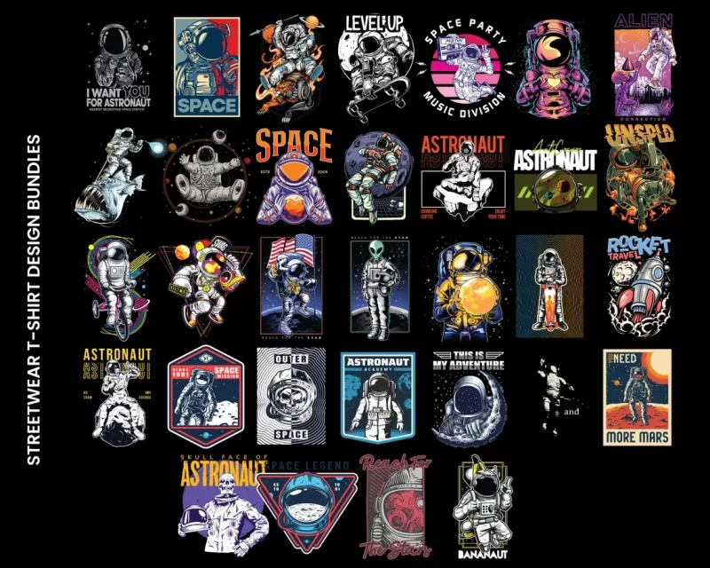 79 Astronaut T-Shirt Design Bundle, Streetwear Design, Aesthetic Design, Urban Streetstyle, Urban Streetwear, Urban svg, DTF, DTG