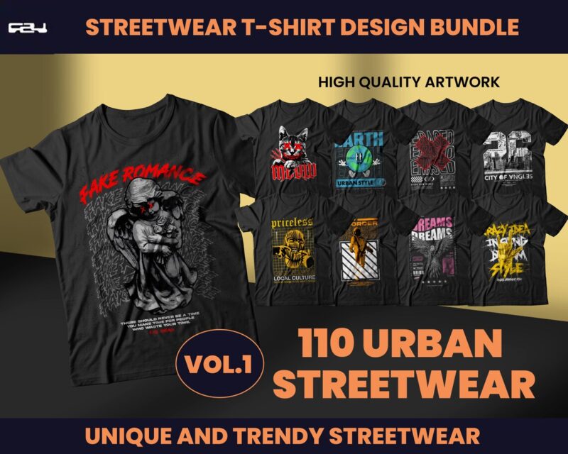 110 Urban Streetwear Designs, T-shirt Design bundle, Streetwear Designs, Aesthetic Design, Urban Shirt designs, Graphics shirt , DTF, DTG