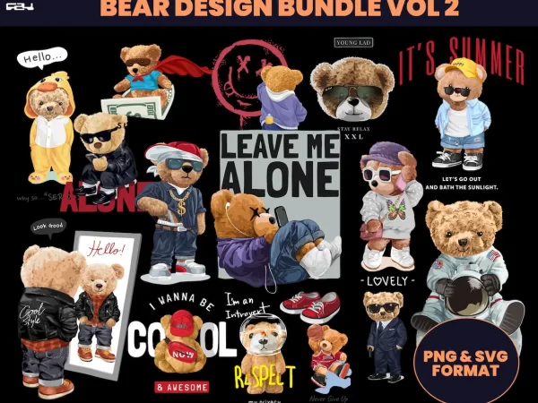 105 bear t-shirt designs bundle, bear design, streetwear design, t-shirt pod design, teddy bear design, urban, dtf, dtg ,png, svg