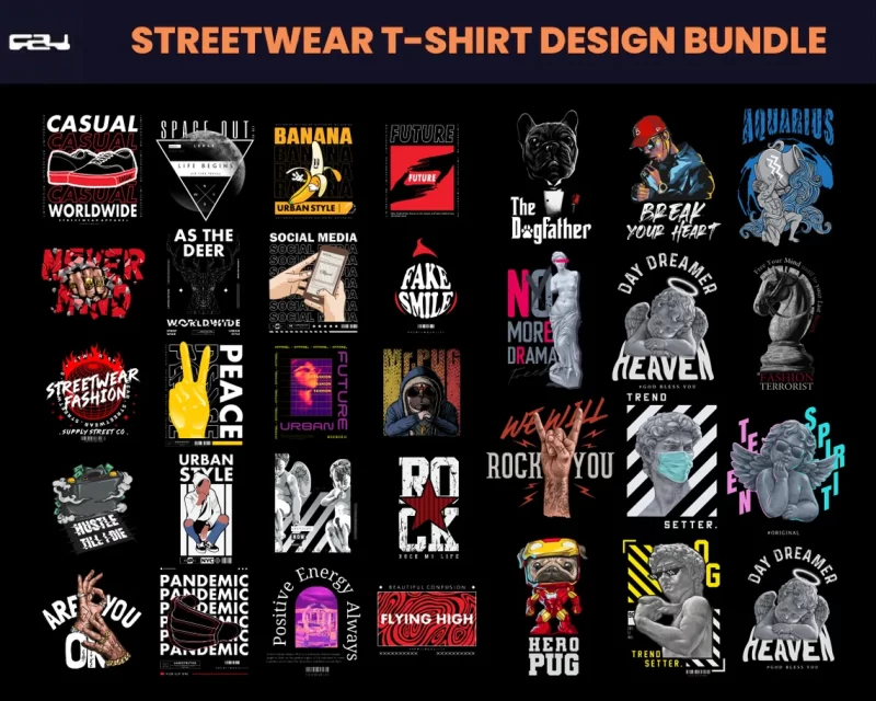 75 Urban Streetwear Designs, T-shirt Design bundle, Streetwear Designs, Aesthetic Design, Urban Shirt designs, Graphics shirt , DTF, DTG