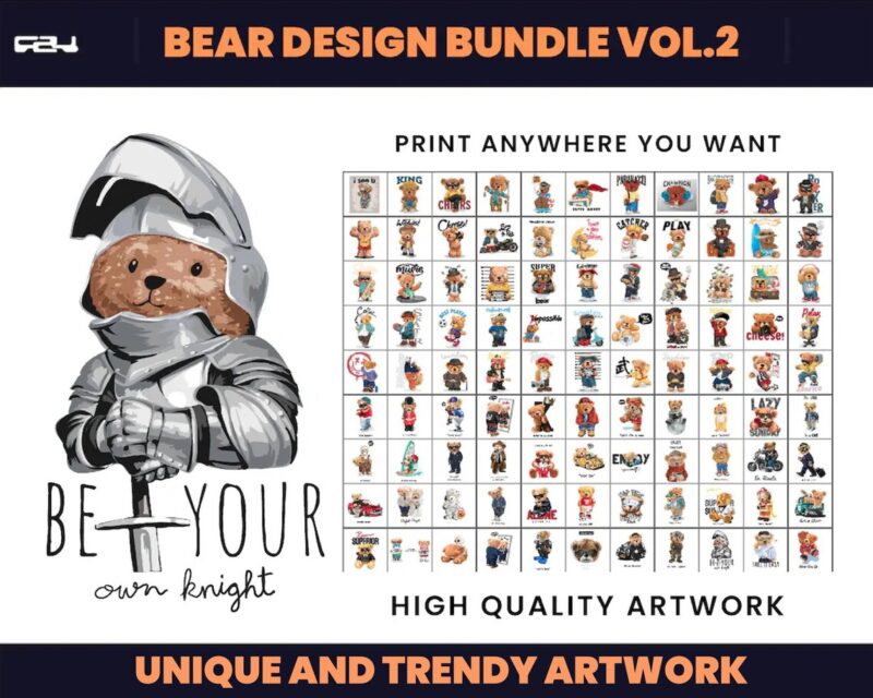 105 Bear t-shirt designs bundle, bear design, streetwear design, T-Shirt pod design, Teddy Bear Design, Urban, DTF, DTG ,png, svg