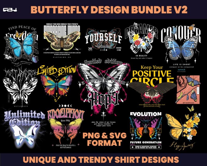 50 Butterfly designs bundle, Butterflies streetwear design, streetwear design, butterfly png, Urban designs, butterfly svg, DTF, DTG