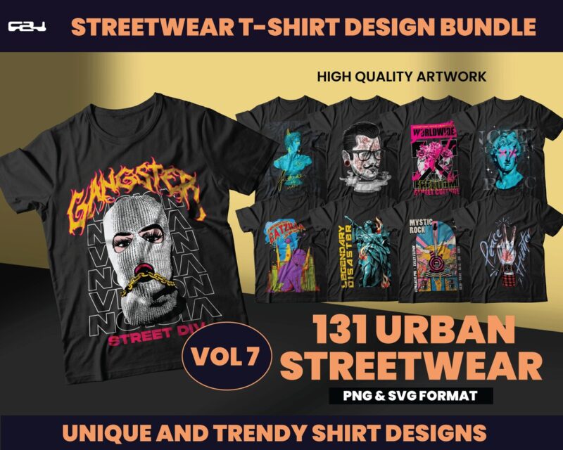 131 Urban Streetwear Designs, T-shirt Design bundle, Streetwear Designs, Aesthetic Design, Urban Shirt designs, Graphics shirt, DTF, DTG