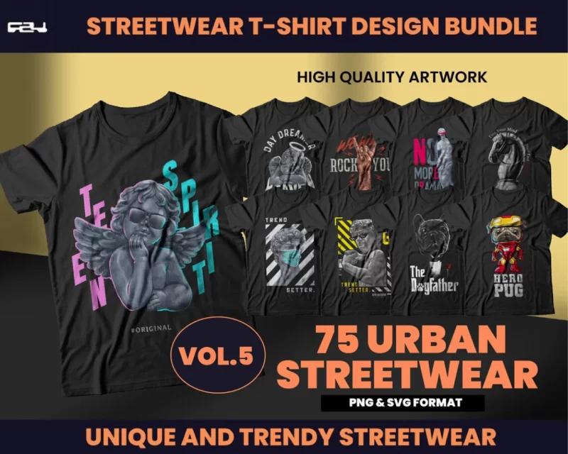 75 Urban Streetwear Designs, T-shirt Design bundle, Streetwear Designs, Aesthetic Design, Urban Shirt designs, Graphics shirt , DTF, DTG